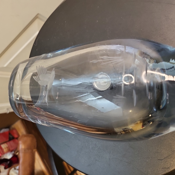 VINTAGE CRYSTAL ART GLASS VASE ETCHED GOOSE STROMBERGSHYTTAN ORREFORS STYLE - Picture 7 of 12